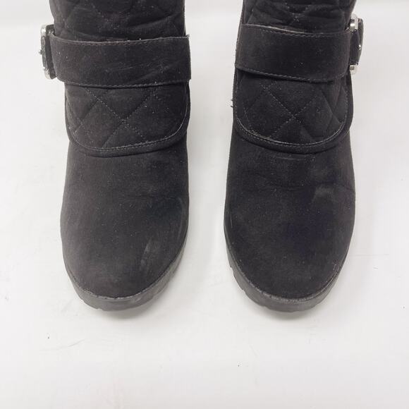 Unisa Size 6.5 Black Tayya Quilted Wedge Ankle Booties Buckle Zip Accents Lined - Picture 7 of 12